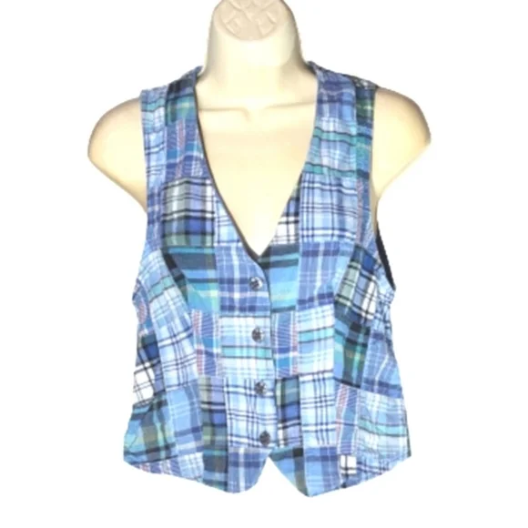 Sunny South Vest Plaid 100% Sustainable Cotton Blue Size  6 - Picture 11 of 14
